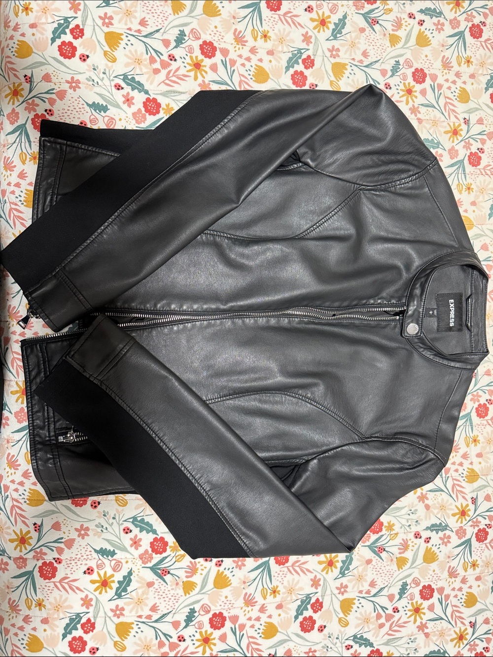 Express Black Faux-Leather Bomber Jacket - Express